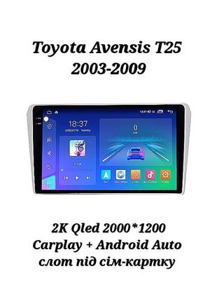 Магнитола 2k android toyota avensis t25 2003-2009, 4/64, 8 ядер, carplay, слот под сим-карту + рамка!
