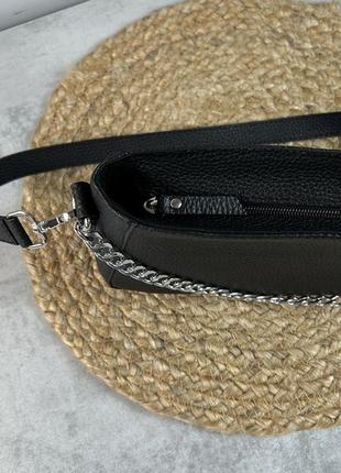 Женская кожаная сумочка, стильная сумка из натуральной кожи, маленькая черная сумка на плече3 фото