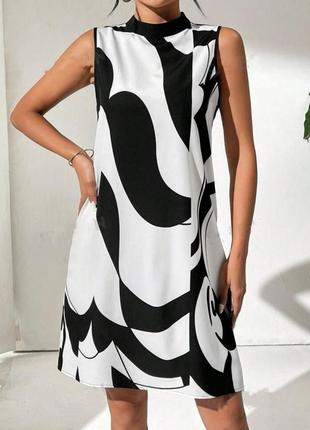 Жіноча літня коротка вільна сукня  42-44,46-48,50-52. чорно біла2 фото