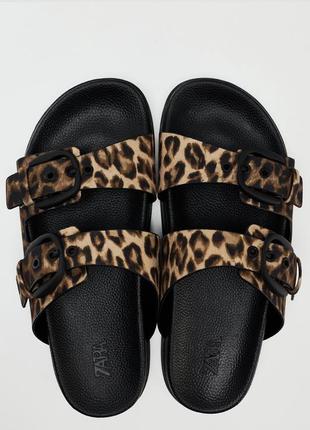 Трендові леопардові шльопанці  zara🤎🖤🤩