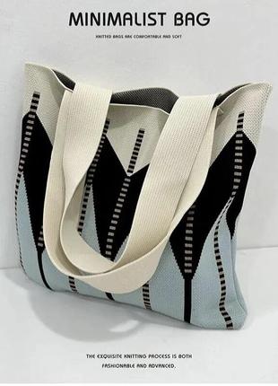 Тренд стильна жіноча в'язана текстильна сумка шопер на плече графічний принт абстракція2 фото