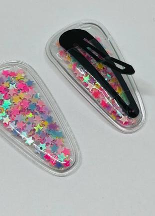 Силиконовая заготовка для заколок с наполнителем - звездочка (микс), размер 5,5*3 см, арт 08013, 1 пара,