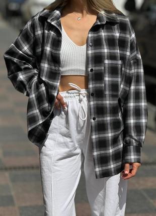 Сорочка бавовняна / жіноча стильна сорочка в клітинку з бавовни / сорочка в клітинку туреччина / жіночий одяг стильний