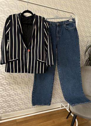Стильні широкі прямі джинси wide leg 32/32 з котоновим піджаком