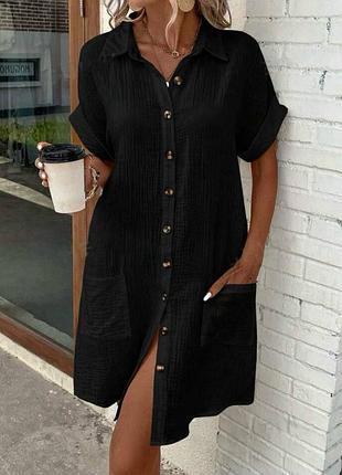 Сукня сорочка муслін 42-46, 48-52 чорний, білий