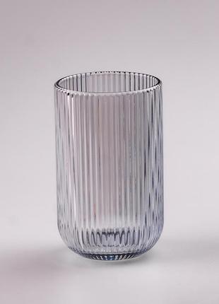 Стакан для напитков высокий фигурный прозрачный ребристый из толстого стекла набор 6 шт голубой3 фото