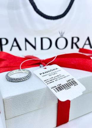 Серебряное кольцо кольца пандора pandora 192627c01 ряд паве с камнями классика дорожка камешки серебро проба s925 ale новое с биркой и пломбой