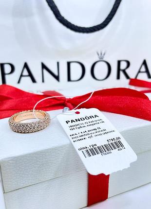 Срібне кільце кільця пандора pandora 182629c01 два ряди паве з камінням класика срібло рожеве золото проба ale met нове з биркою і пломбою