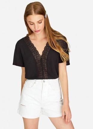 Новый топ из хлопка широкая блузка с ажурной вставкой от stradivarius