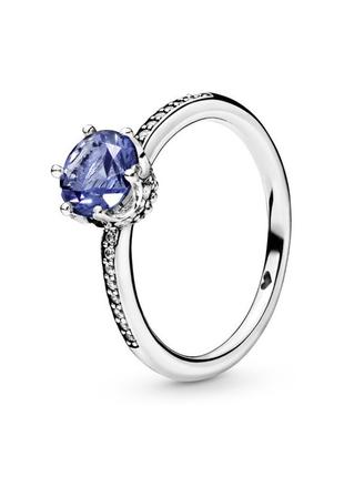 Серебряное кольцо кольца пандора pandora 198289nswb с короной корона с камнем синий кристалл классика серебро проба s925 ale новое с биркой и пломбой