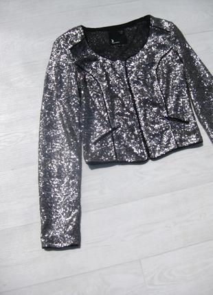 Блестящий серебристый вечерний пиджак расшитый пайетками tally weijl2 фото