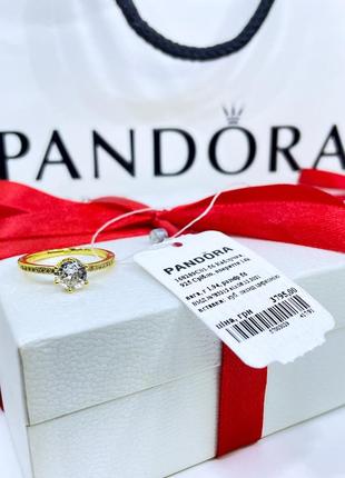 Срібне кільце кільця пандора pandora 168289c01 з короною корони з каменем класика срібло позолота проба s925 ale нове з биркою і пломбою