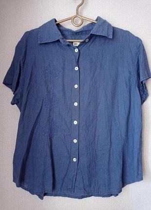 Льняная блуза, цвет синий, размер 52-54