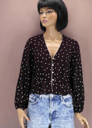 .брендовая вискозная блузка "topshop" с сердечками. размер uk8/eur36.