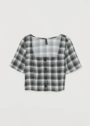 Вискозный кроп топ в клетку с пуговицами h&m