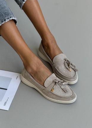 Лофери натуральний замш бежеві в стилі лоро піана 36 37 38 39 40 41