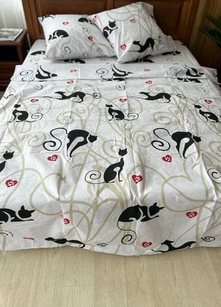 Постельное белье бязь-люкс черная киса на белом