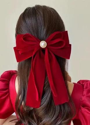 Тренд оксамитова червона заколка жіноча для дівчинки бант на голову для волосся акссесуар1 фото