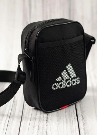 Спортивна барсетка адідас, сумка через плече, чоловіча adidas з сіткою, мужска сумка чорна