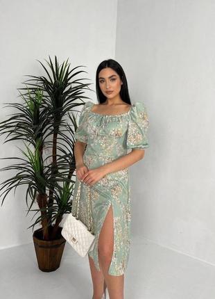 Легкое платье с коротким рукавом и с разрезом на ноге🌸2 фото
