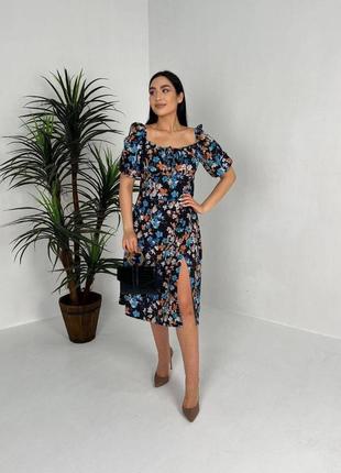 Легкое платье с коротким рукавом и с разрезом на ноге🌸8 фото