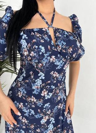Легкое платье с коротким рукавом и с разрезом на ноге🌸10 фото