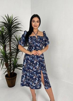 Легкое платье с коротким рукавом и с разрезом на ноге🌸9 фото