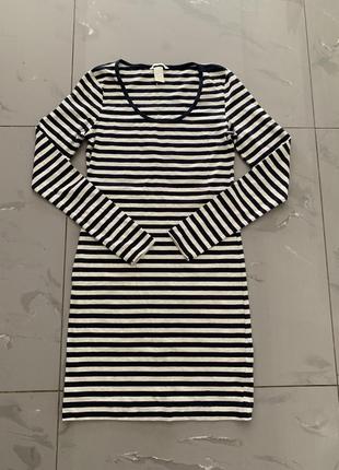 Платье черно серое в полоску хлопковое h&m