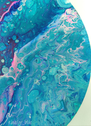 Картина голубые брызги море fluid art подарок hand made интерьер флюид арт