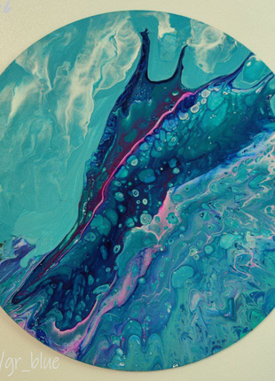 Картина голубые брызги море fluid art подарок hand made интерьер флюид арт