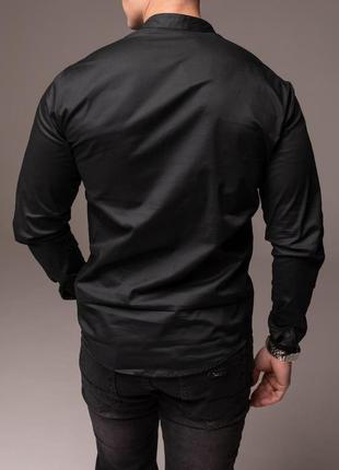 Мужская рубашка с длинным рукавом классическая стойка casual черная4 фото