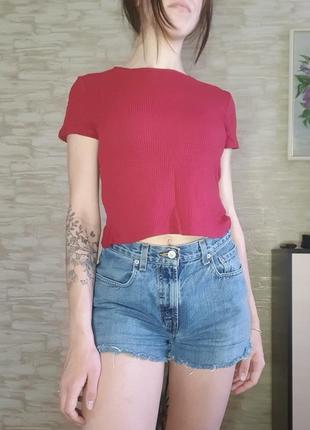 Футболка, кроп топ в рубчик, красный топ от goldi
