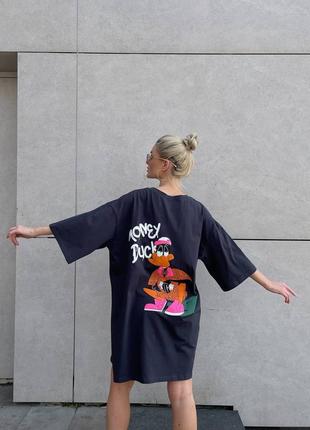 Жіноча яскрава літня сукня туніка футболка з прінтом дональд дак money