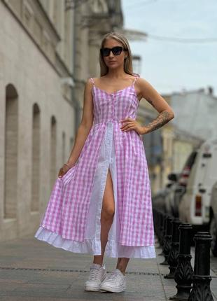 Сарафан прованс в клітинку льон плаття платье сукня в клетку