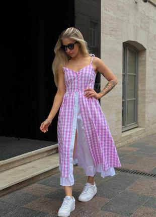 Сарафан прованс в клітинку льон плаття платье сукня в клетку
