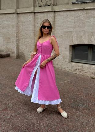 Сарафан прованс в клітинку льон плаття платье сукня в клетку