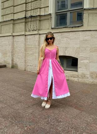 Сарафан прованс в клітинку льон плаття платье сукня в клетку