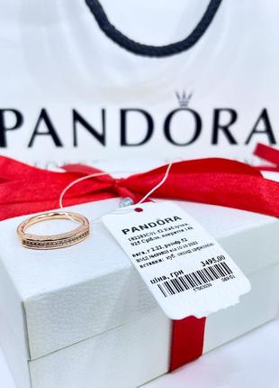 Срібне кільце кільця пандора pandora 182283c01 i-d з паве з камінням класика срібло рожеве золото проба ale met нове з биркою і пломбою