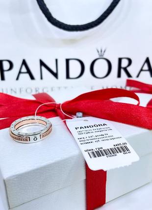 Срібне кільце кільця пандора pandora 182773c01 двоколірна з паве з камінням логотип срібло рожеве золото проба s925 ale нове з биркою і пломбою