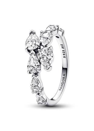 Серебряное кольцо кольца пандора pandora 193004c01 асимметричная с паве камнями камни камешки серебро проба s925 ale новое с биркой и пломбой6 фото