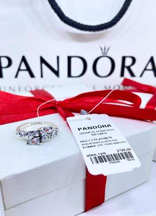 Серебряное кольцо кольца пандора pandora 193004c01 асимметричная с паве камнями камни камешки серебро проба s925 ale новое с биркой и пломбой