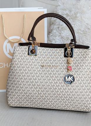 Бежевая брендовая сумка «michael kors» женская саквояж из эко-кожи