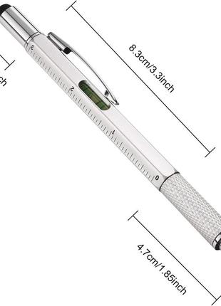 Универсальный стилус - мультитул 6 в 1 чёрный, ручка, отвёртка, линейка, уровень5 фото