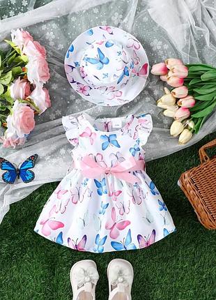 Комплект для дівчинки: сукня + капелюшок. розмір: 68-74 см