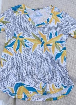 Льняная футболка блузка топ принт 100% лён от zara