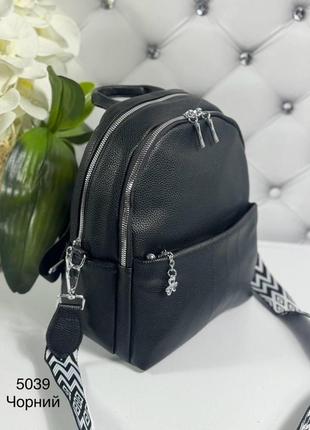 Женский городской рюкзак широкий ремень эко-кожа черный1 фото