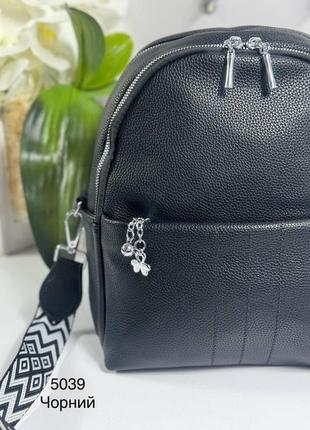 Женский городской рюкзак широкий ремень эко-кожа черный4 фото