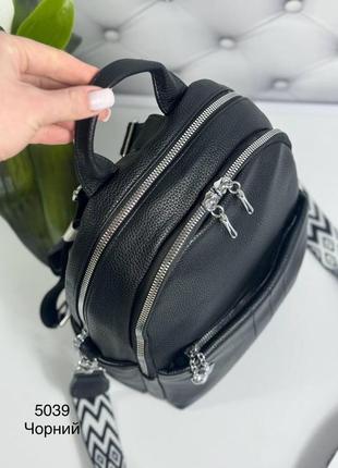 Женский городской рюкзак широкий ремень эко-кожа черный5 фото