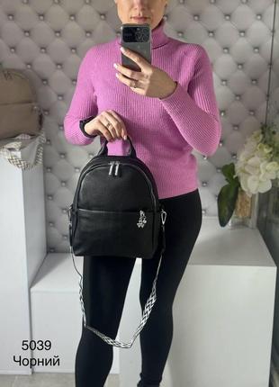 Женский городской рюкзак широкий ремень эко-кожа черный7 фото