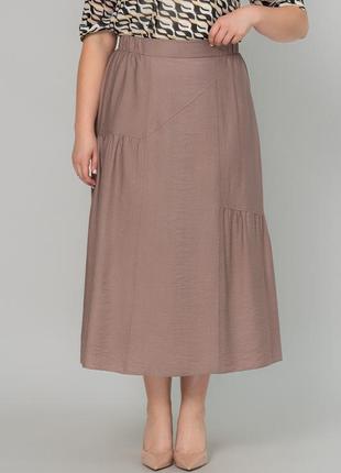 Легкая женская расклешенная летняя удлиненная юбка из жатого льна1 фото